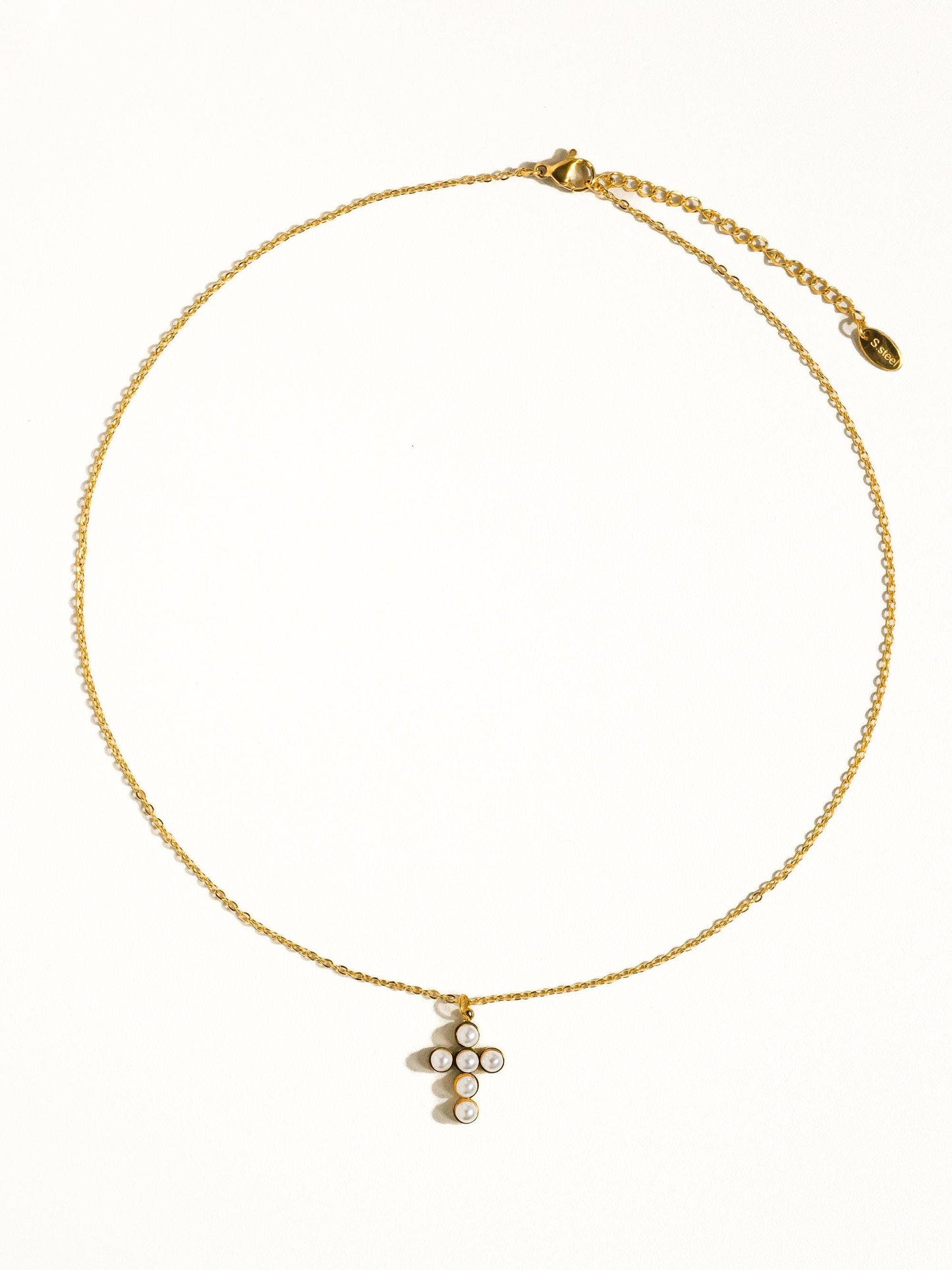 Cruz Mini Pearl Cross Necklace - Gold