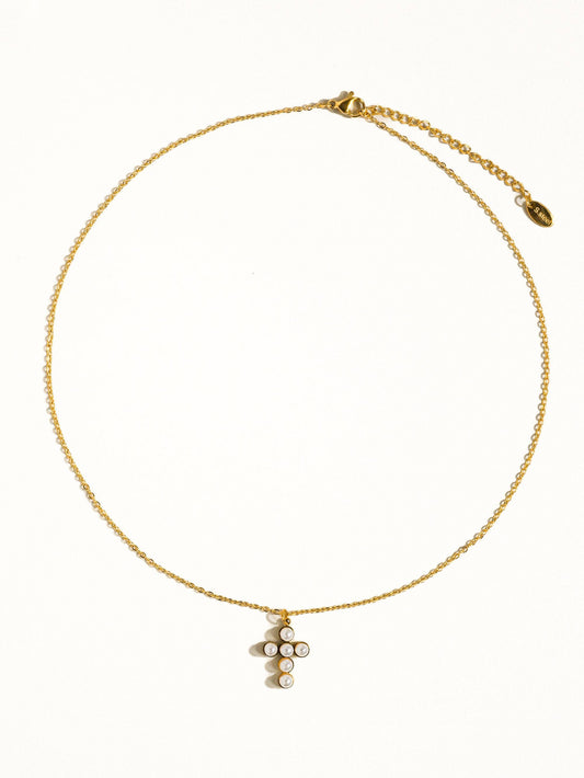 Cruz Mini Pearl Cross Necklace - Gold