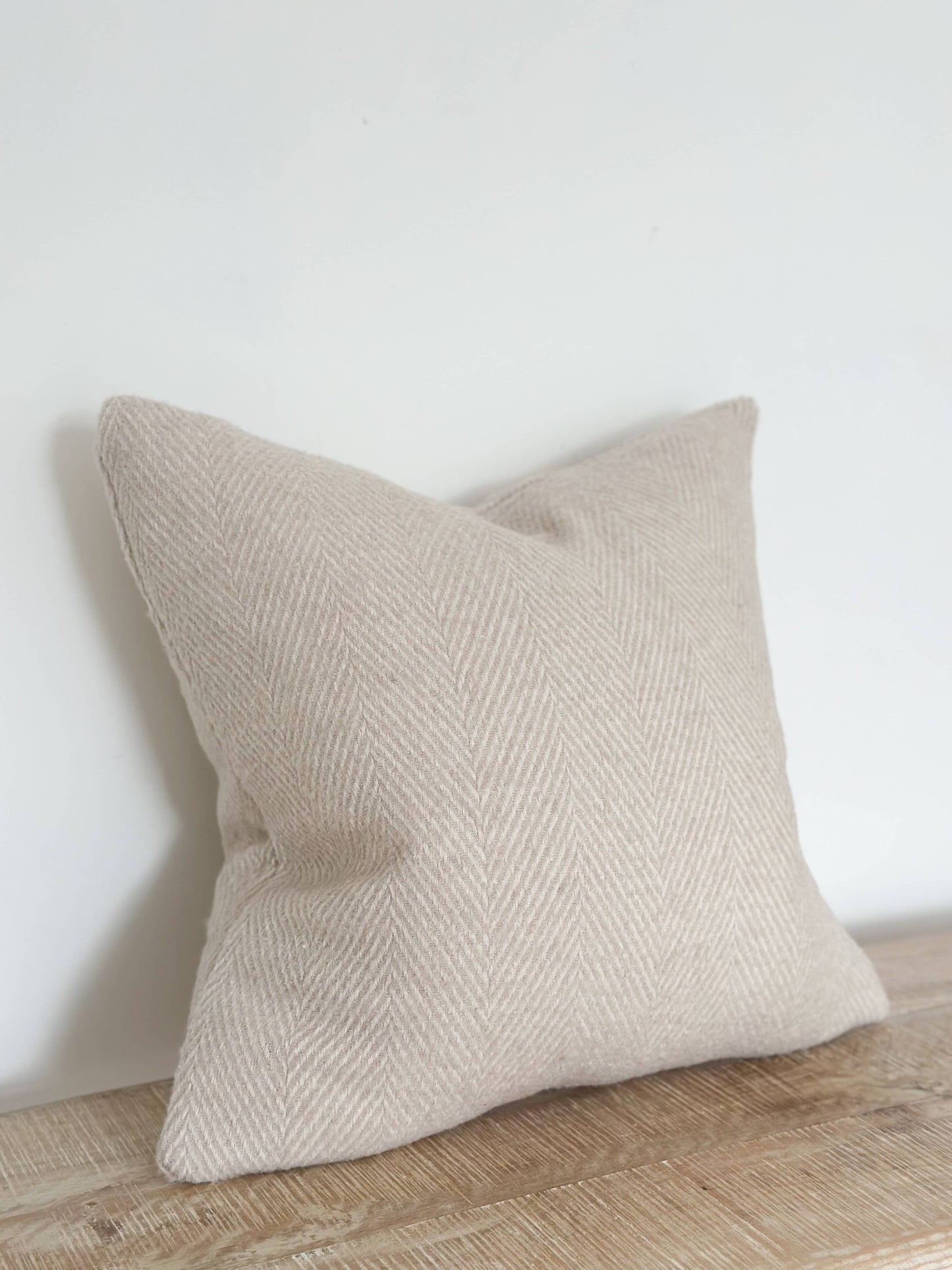 Lottie Wool Pillow - Beige Herringbone
