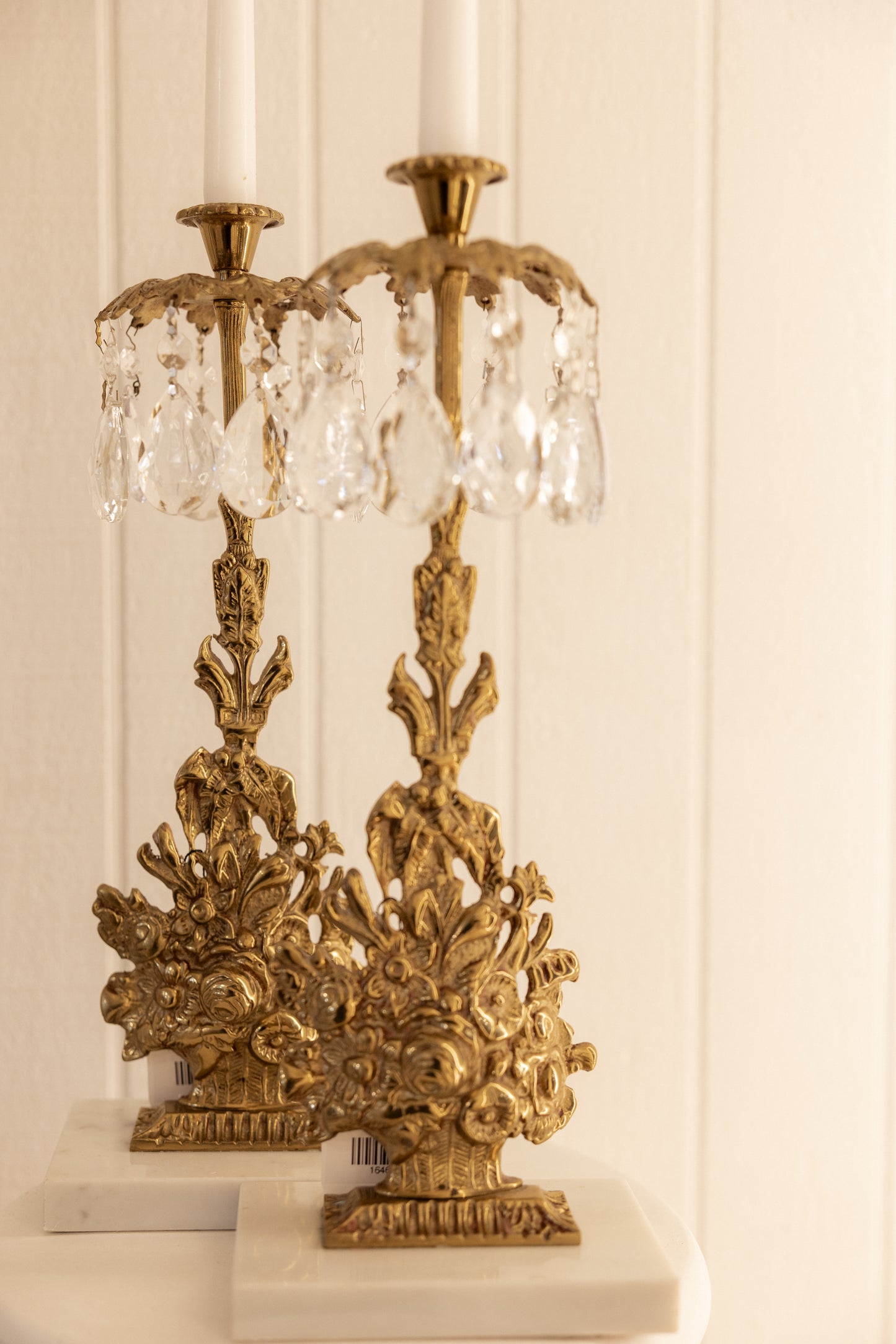 Antique Floral Brass Candelabra (Set of 2)