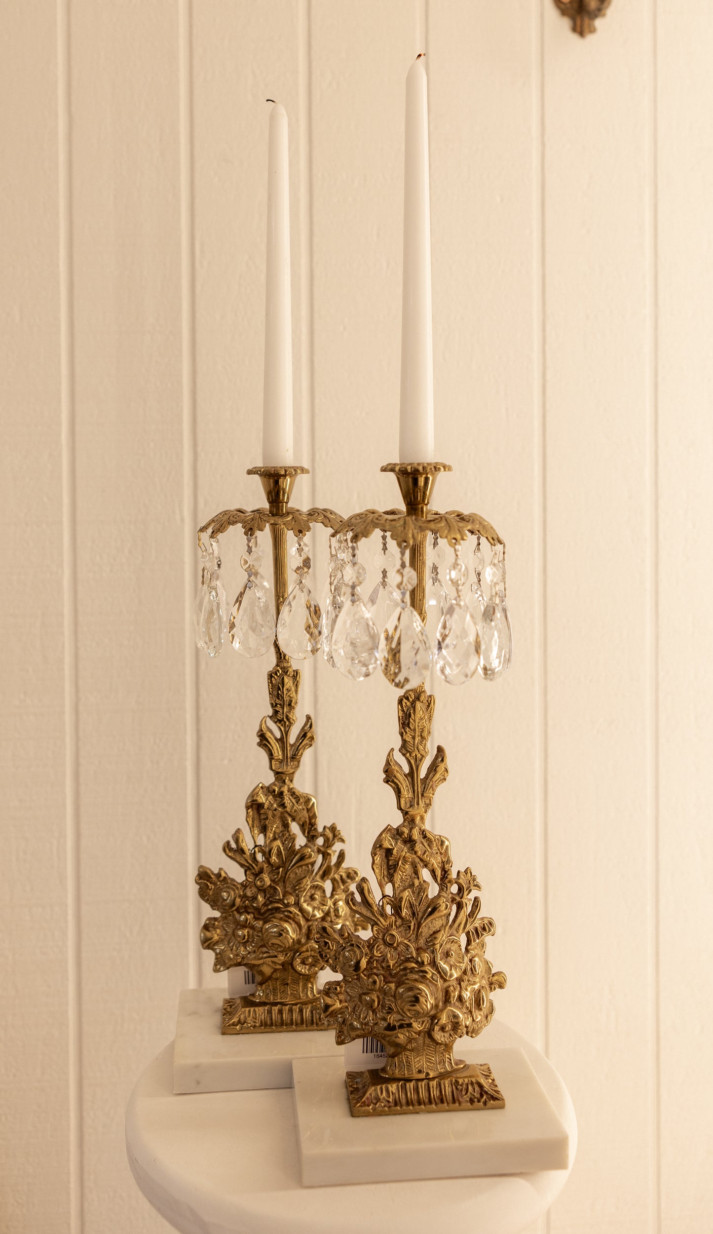 Antique Floral Brass Candelabra (Set of 2)
