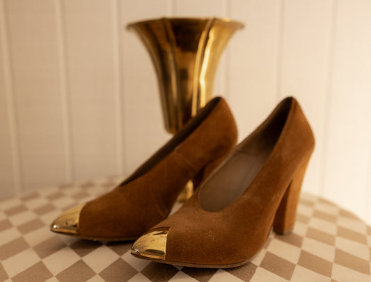 Vintage Suede + Gold Tip Heels LW