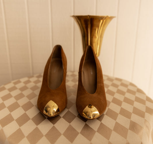 Vintage Suede + Gold Tip Heels LW