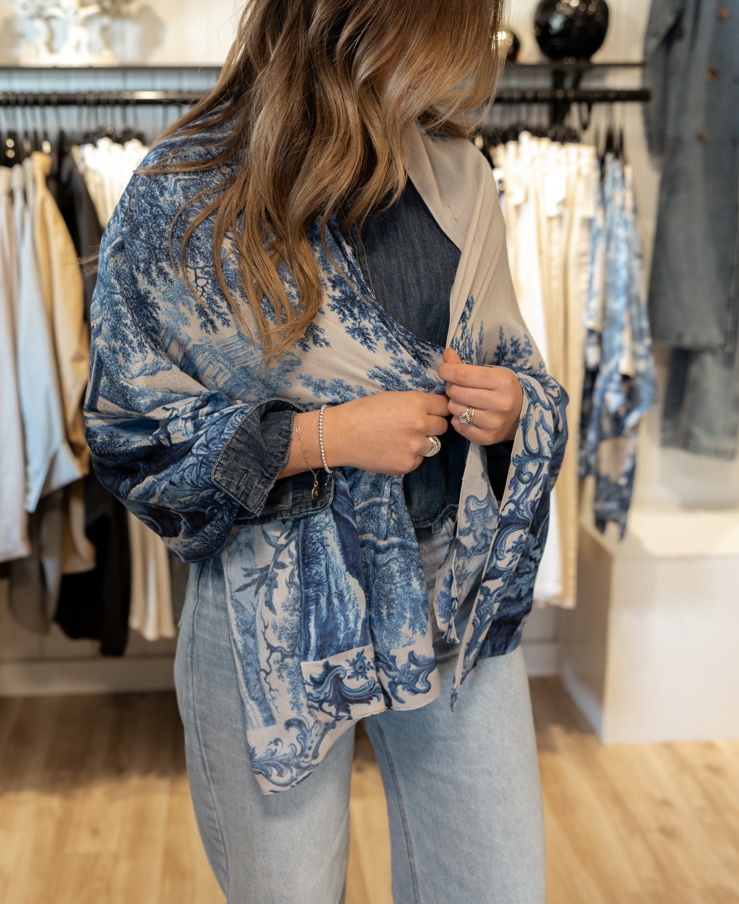 Let The Light In Bamboo Scarf - Delft Print