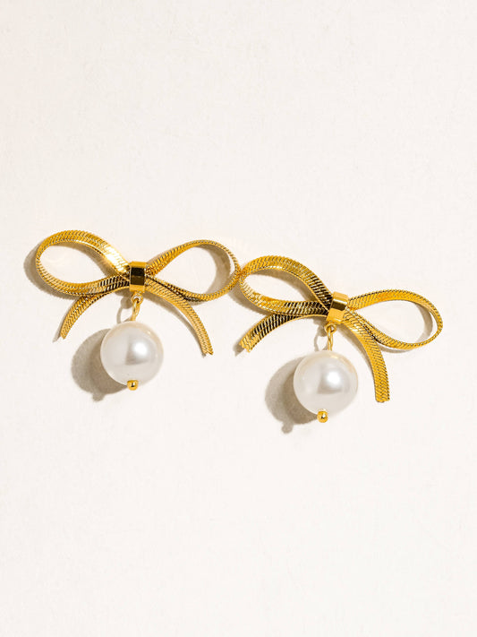 Pretty Please Bow Earrings - Gold